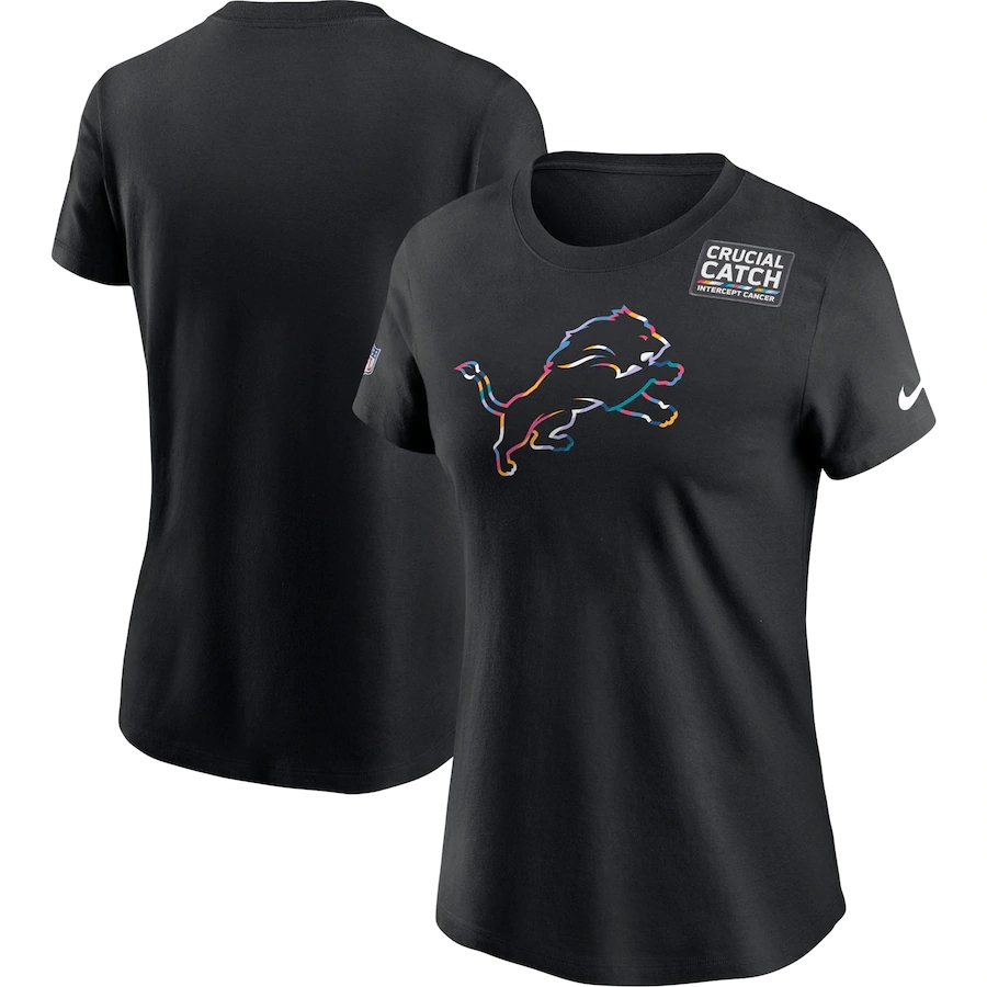 Women's Detroit Lions 2020 Black Sideline Crucial Catch Performance T-Shirt (Run Small)